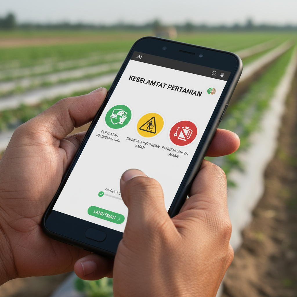 스마트폰 AI 앱을 통해 모국어로 번역된 안전 수칙을 확인하고 있는 외국인 계절근로자의 손 클로즈업.