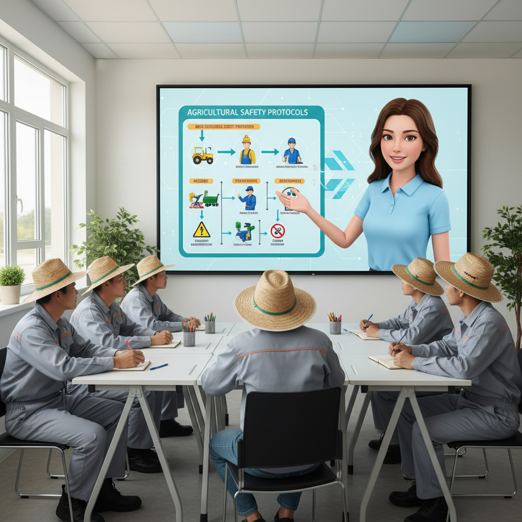 AI 아바타 강사가 농업 안전 교육 콘텐츠를 다국어로 설명하며 외국인 근로자들의 학습을 돕고 있다.